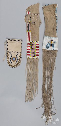 Two Plains Native American beaded leather pipe bag