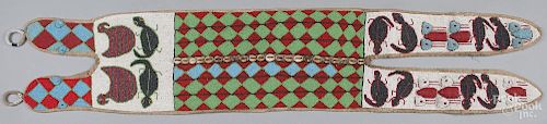 African beaded horse cover, with geometric, lizard, and bird decoration, 59" l., 10" w.