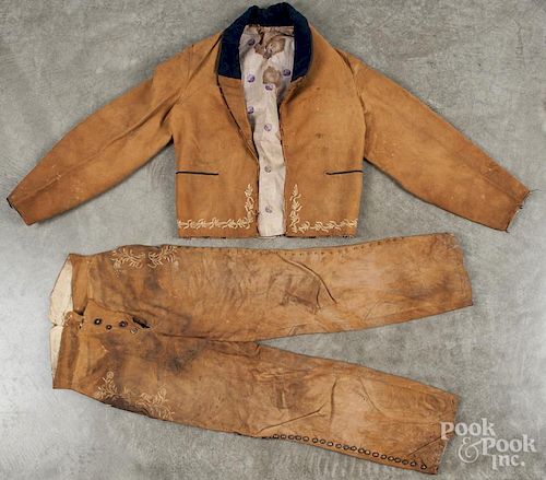 Leather pants and jacket, early 20th c., with a ve