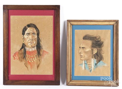 Two pastel portraits of a Native Americans, signed