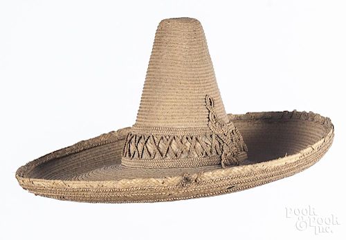 Two woven straw sombreros, early 19th c., to inclu