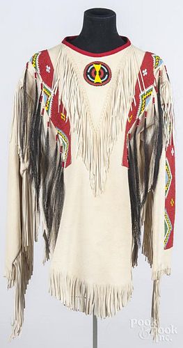 Sioux men's leather shirt, ca. 1980, with beading,