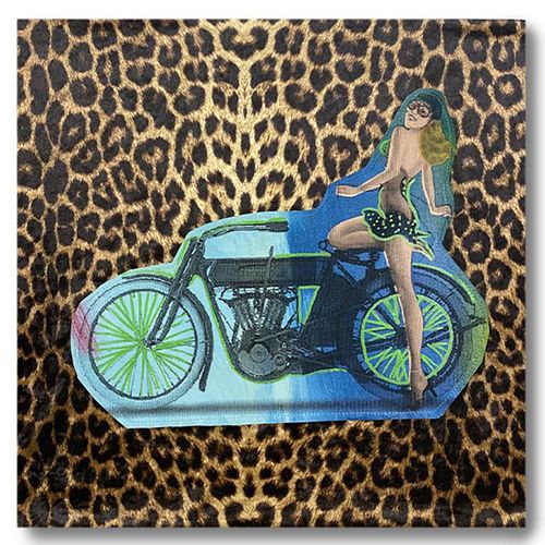 Steve Kaufman (1960-2010) "Biker Gal" Hand Signed and Numbered Limited Edition Hand Pulled silkscreen mixed media on Mixed Media with LOA.