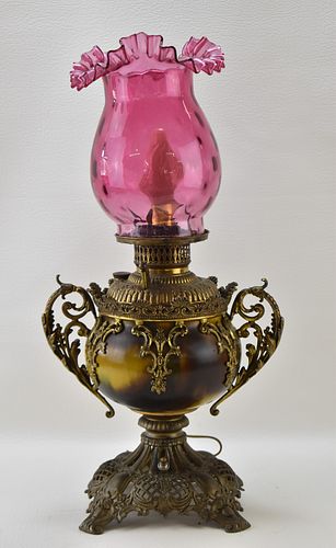 ANTIQUE FENTON CRANBERRY GLASS LAMP
