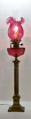 HINKS ELECTRIFIED OIL LAMP WITH FENTON SHADE