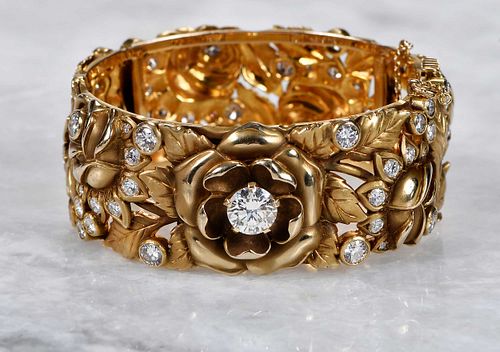 14kt. Custom Floral Motif, Diamond Bracelet