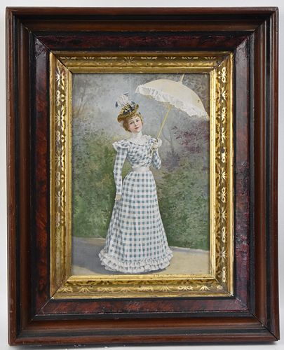 FRAMED PRINT OF A YOUNG VICTORIAN WOMAN WITH PARASOL