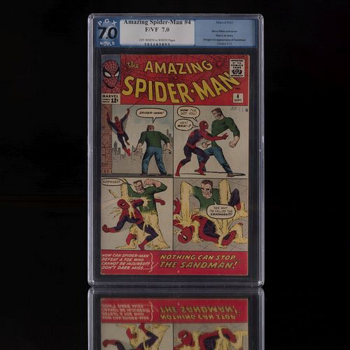 Amazing Spider Man #4.  1st appearance of Sandman. Historia de Stan Lee.  Calificación 7.0.  Editor Comics Marvel. Año de emisión 1963.