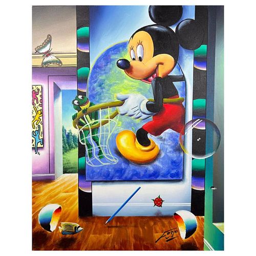 Ferjo, "Mickey's New Friend" Hand Signed Original Painting on Canvas with Letter of Authenticity