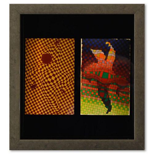 Victor Vasarely (1908-1997), "Arlequin - 2 de la sÃ©rie Graphismes 2" Framed 1977 Heliogravure Print with Letter of Authenticity