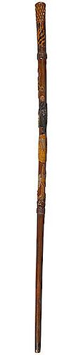 307. Souvenir Folk-Art Cane – Ca. 1920 – Probably the best Mexican folk-art cane that we have ever seen which includes tw