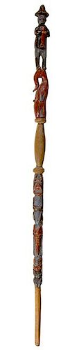 318. Ethnic Folk-Art Cane – Ca. 1920 -  A carved and painted folk-art cane which is probably North West Coast, a painted fi