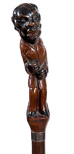 357. African American Folk-Art Cane – Ca. 1920 – A beautiful full-figured carving of a gentleman with small two-colored g