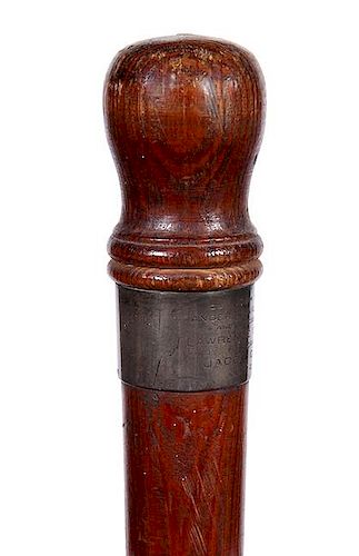 370. Civil War Anderson Prison Relic Cane – Dated 1909 – “Cut from stockade Andersonville Prison and presented to Lawre