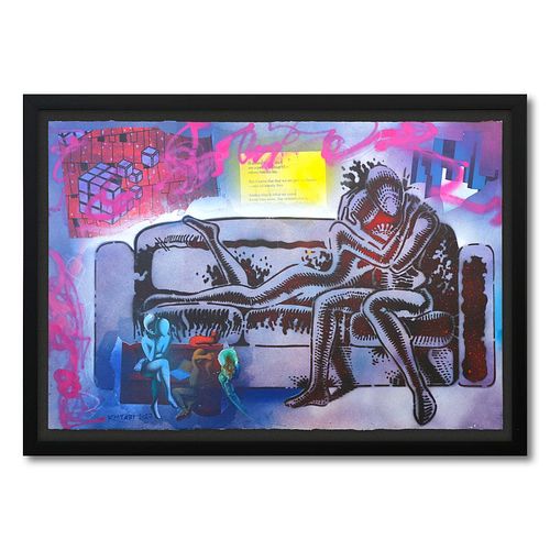 Mark Kostabi- Original Mixed Media on Paper "Seeing Time is What we Crave"