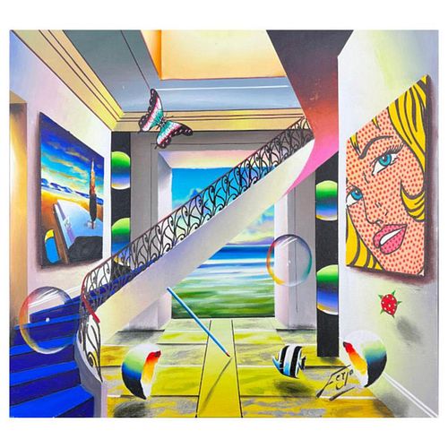 Ferjo, "Dali & Lichtenstein by the Bay" Hand Signed Original Painting on Canvas with Letter of Authenticity