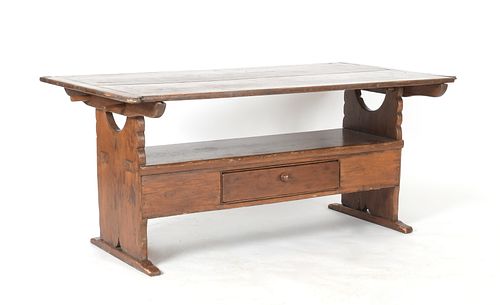 American Country Softwood Hutch Table, 19th Century