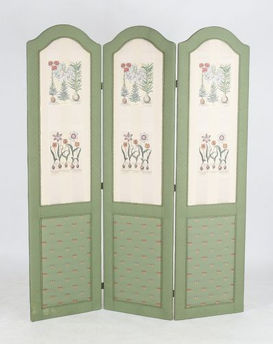 Upholstered Botanical and Butterfly Three Fold Floor Screen