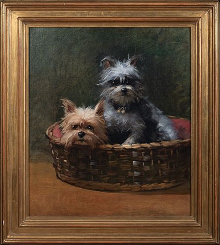  PORTRAIT OF A PAIR OF CAIRN TERRIERS OIL PAINTING