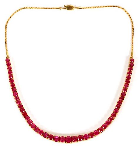 33.19CT BURMESE RUBY AND 18KT YELLOW GOLD NECKLACE