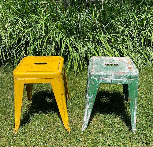 Two Authentic French Vintage "Tabouret H" Stools by Tolix.