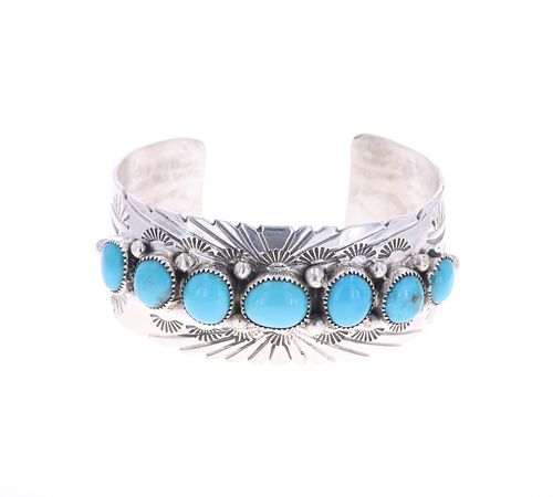 Navajo M. Thomas Jr. Silver Turquoise Bracelet