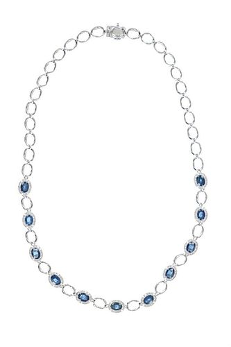 Sapphire 11.59 cts. Platinum & Diamond Necklace