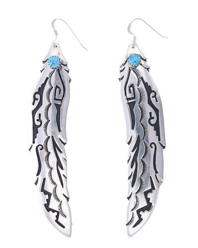 Navajo T&R Singer Feather Sterling Silver Earrings