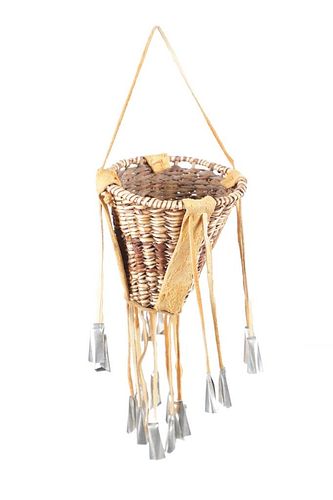 Apache Burden Basket Hide & Jingle Cones c. 1950's