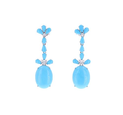 18.04ct Turquoise & Diamond 14k Gold Earrings