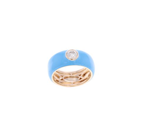0.50ct VS2 Diamond & Sky Blue Enamel 14k Gold Ring
