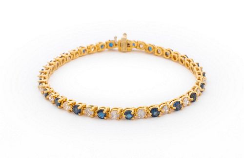 14K Yellow Gold Sapphire Diamond Line Bracelet