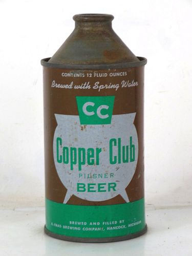 1952 Copper Club Pilsner Beer 12oz 158-13 High Profile Cone Top Can Hancock Michigan