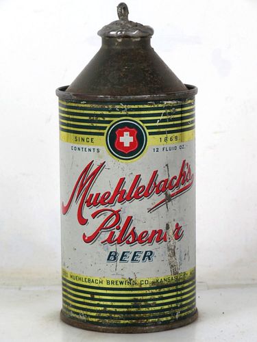 1947 Muehlebach's Pilsener Beer 12oz 174-12.2b High Profile Cone Top Can Kansas City Missouri