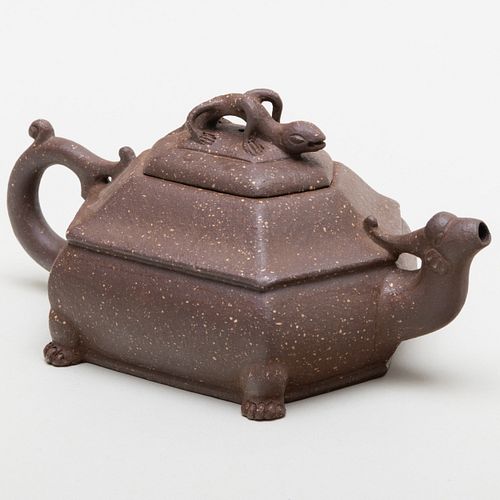 Chinese Yixing Pottery Dragon Tortoise Teapot and Cover