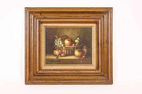 Oil on Canvas, "Still Life in Basket", Signed
