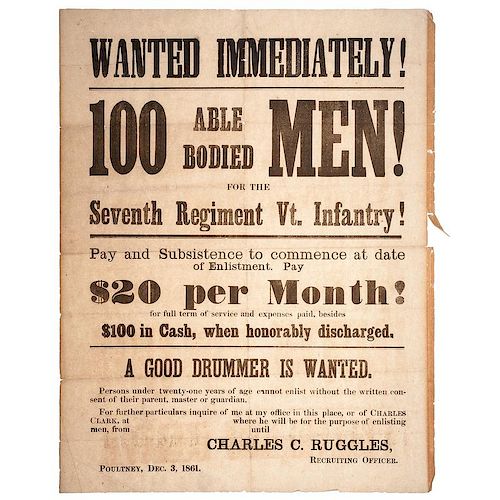 Civil War Recruitment Broadsides for the 2nd and 7th Vermont Infantries, September 1861