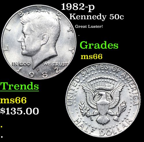 1982-p Kennedy Half Dollar 50c Grades GEM+ Unc