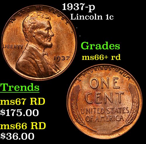 1937-p Lincoln Cent 1c Grades GEM++ RD