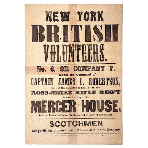 New York British Volunteers, Civil War Recruitment Broadside
