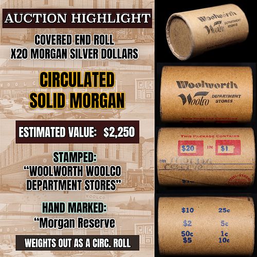 Wow! Covered End Roll! Marked " Morgan Reserve"! X20 Coins Inside! (FC)