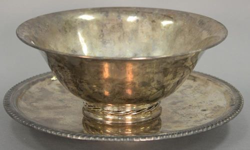 Two sterling silver dishes including a revere style Towle sterling bowl and a footed tray. bowl: ht. 3 3/4in., dia. 9in.; tra
