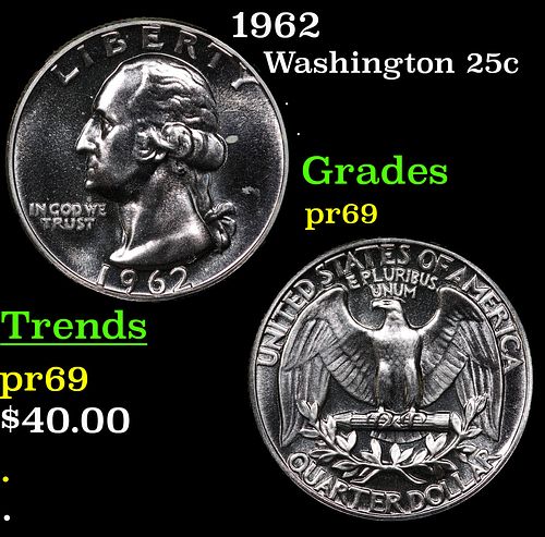 Proof 1962 Washington Quarter 25c Grades GEM++ Proof