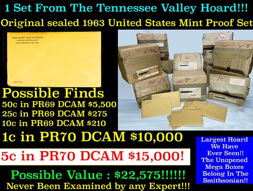 ***Auction Highlight*** Original sealed 1963 United States Mint Proof Set Tennessee Valley Hoard (Fc)