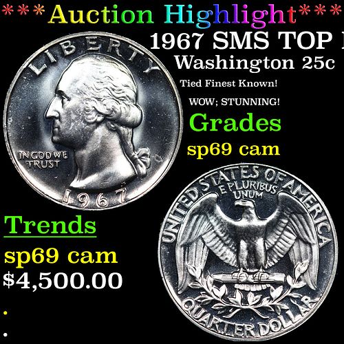 ***Auction Highlight*** 1967 SMS Washington Quarter TOP POP! 25c Graded sp69 cam By SEGS (fc)