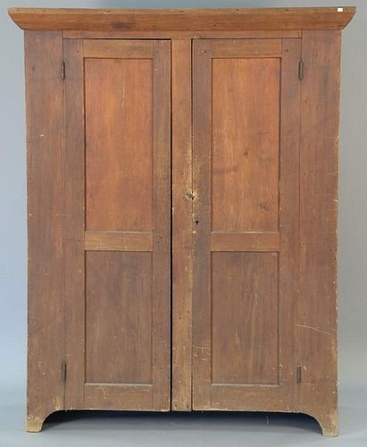 Primitive two door pine cupboard with wood shelves. ht. 72in., wd. 57in., dp. 17in.