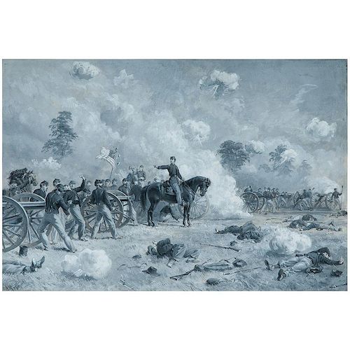 Lieutenant Bayard Wilkeson Holding his Battery to its Work in an Exposed Position, Gettysburg, July 1, 1863, Watercolor by Al