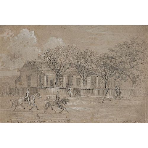 Office of the Freedmen's Bureau, Demopolis, Alabama, June 1865, Pencil Sketch by Alfred R. Waud