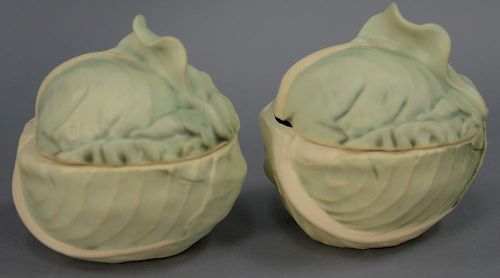 Set of 15 ceramic cabbage bowls with covers initialed on bottom. ht. 5in.