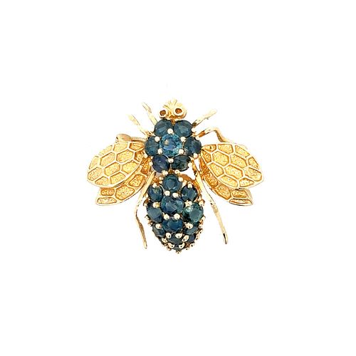 14K Yellow Gold Sapphire Bee Pin